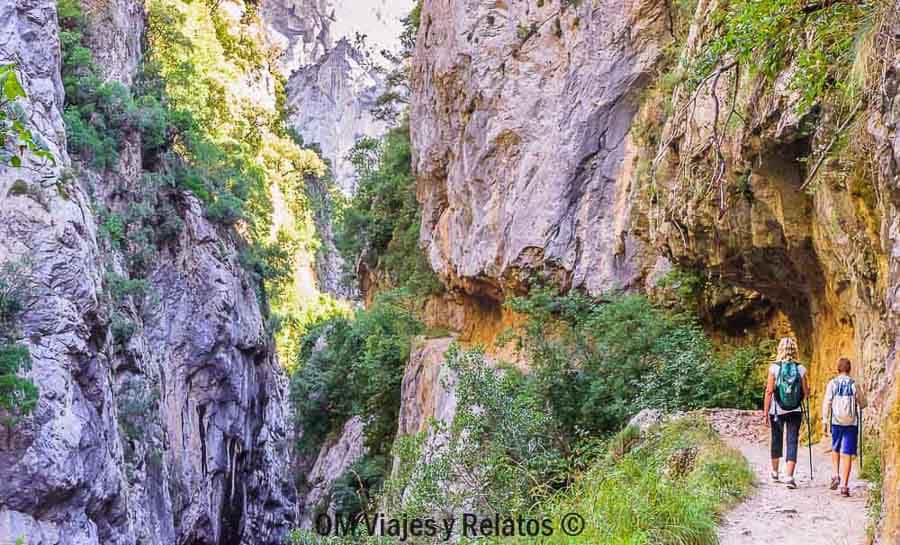 Una servidora y mi hijo recorriendo la Ruta del Cares entre desfiladeros y paredes rocosas, una ruta imprescindible de rutas en Castilla y León.