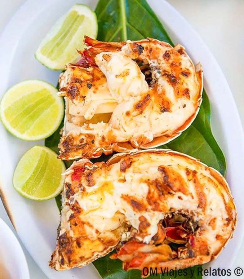 Langosta a la parrilla con limón, un plato típico para disfrutar cerca de las playas de Samana.