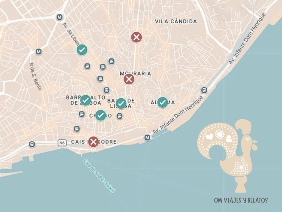 Mapa interactivo de donde alojarse en Lisboa y donde no alojarse