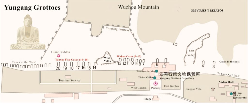 Mapa turistico de las grutas de Yungang que ver en Datong