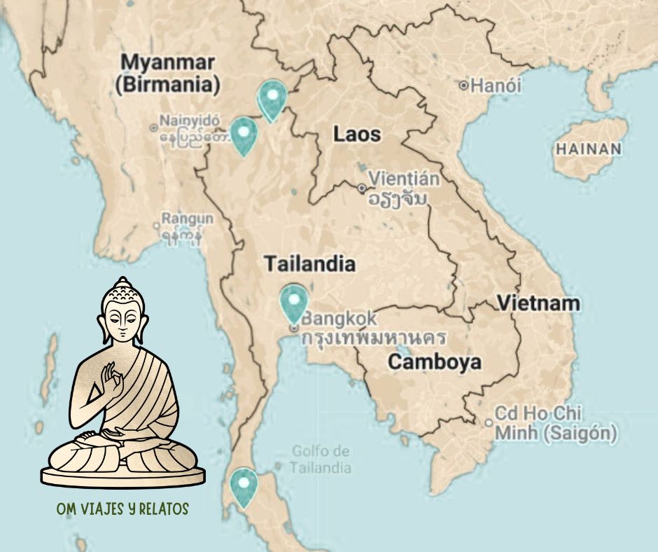 Mapa con la ubicación de los mejores templos de Tailandia