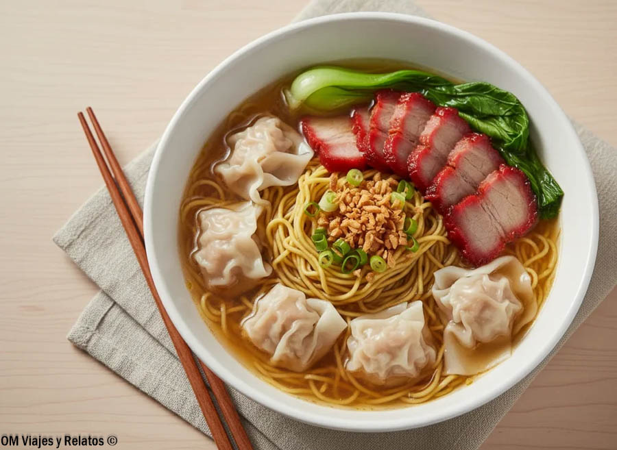Probar una sopa wonton con noodles y cerdo asado es una experiencia imprescindible para descubrir donde comer en Kuala Lumpur.
