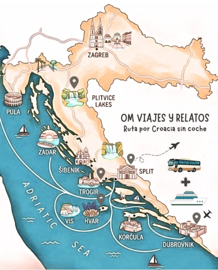 Mapa Croacia, que ver en una semana.