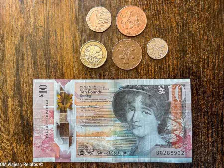 Billetes y monedas de libras esterlinas en Escocia, información útil para organizar un viaje y ver Escocia en 7 días.