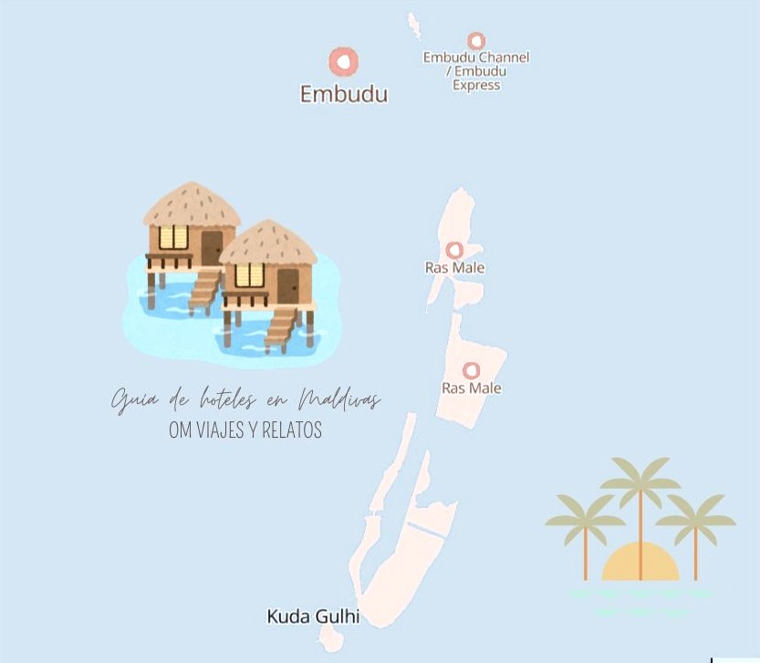 mapa de los puntos de interés de la guía de que hotel elegir en Maldivas