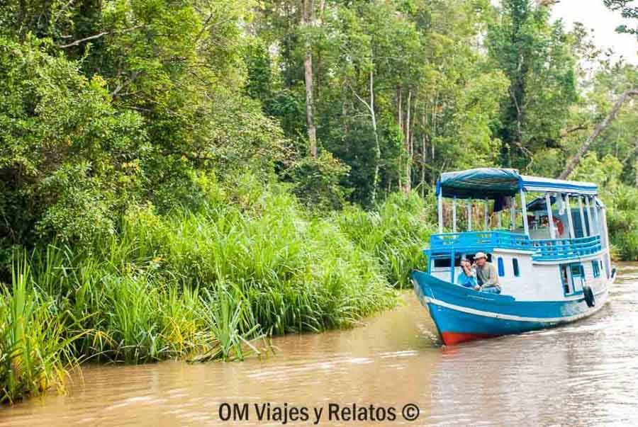 Navegando en klotok por los ríos de Kalimantan, en Borneo, durante nuestra ruta por Indonesia en 15 días.