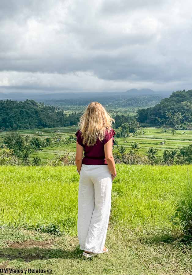 Foto mía contemplando los arrozales de Bali, una de las mejores islas de Indonesia por sus paisajes y cultura