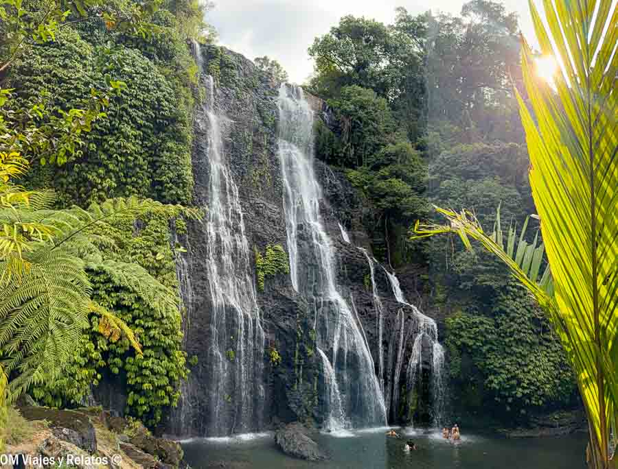 Cascada tropical rodeada de selva en Indonesia, un paisaje natural que muestra la diversidad de sus islas.