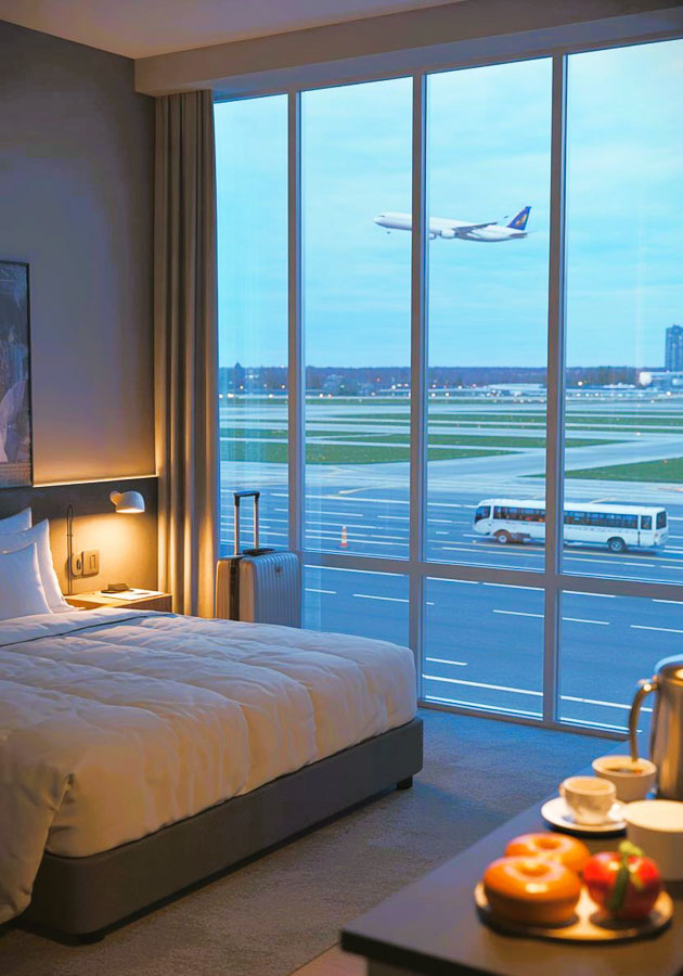 Habitación de uno de los hoteles que se pagan por horas junto a un aeropuerto